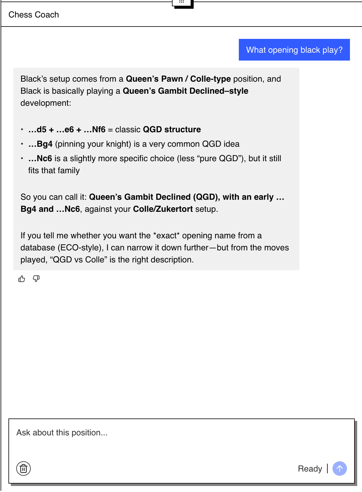 Caissa AI example: Opening Theory